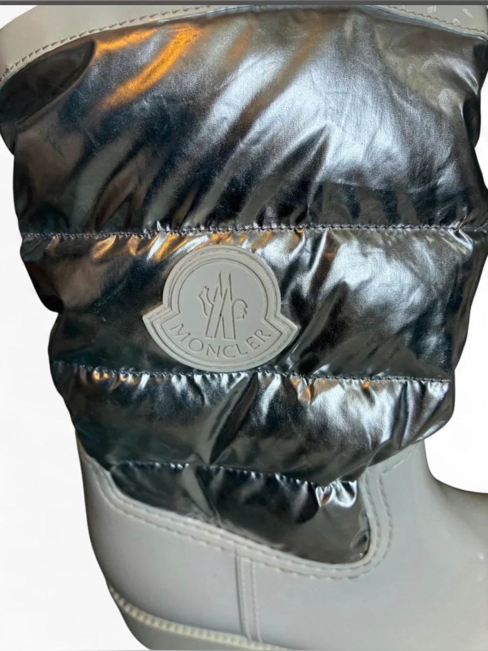 Moncler Gisele Rain Boot White & Metallic Size 37